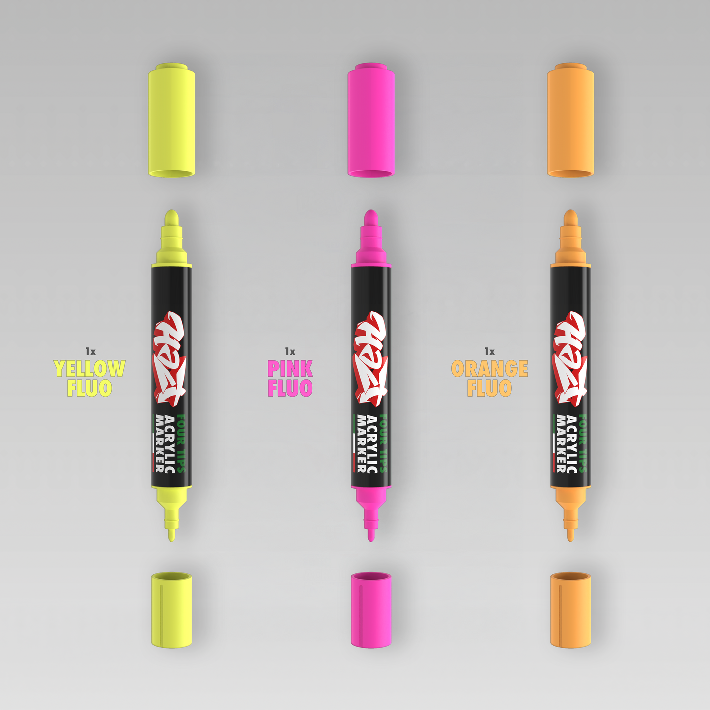 Acrylic Marker 4Tips - Halt Colors Fluo Burner Kit (Orange Fluo / Pink Fluo / Yellow Fluo)