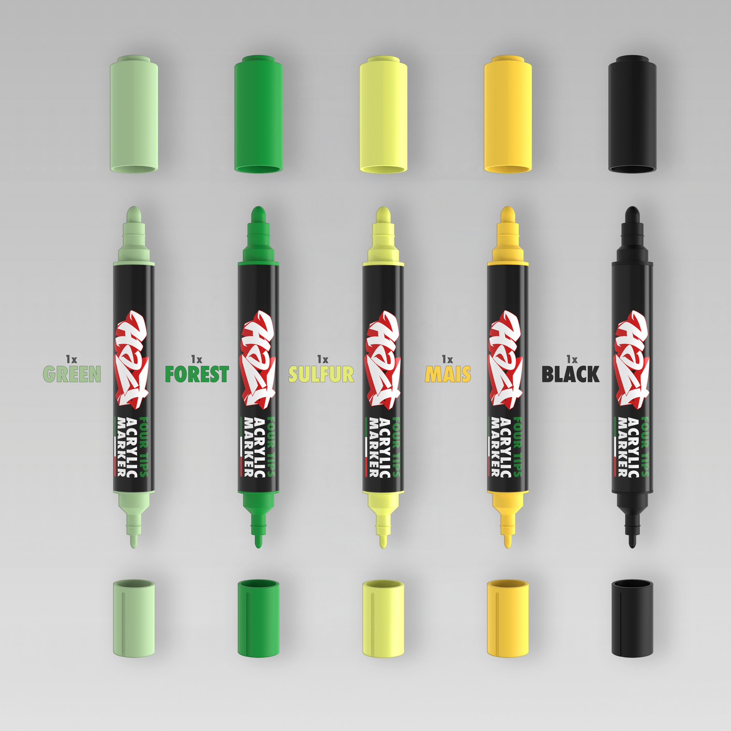 Acrylic Marker 4Tips - Halt Colors Jungle WildStyle Kit (Green / Forest / Sulfur / Mais / Black)