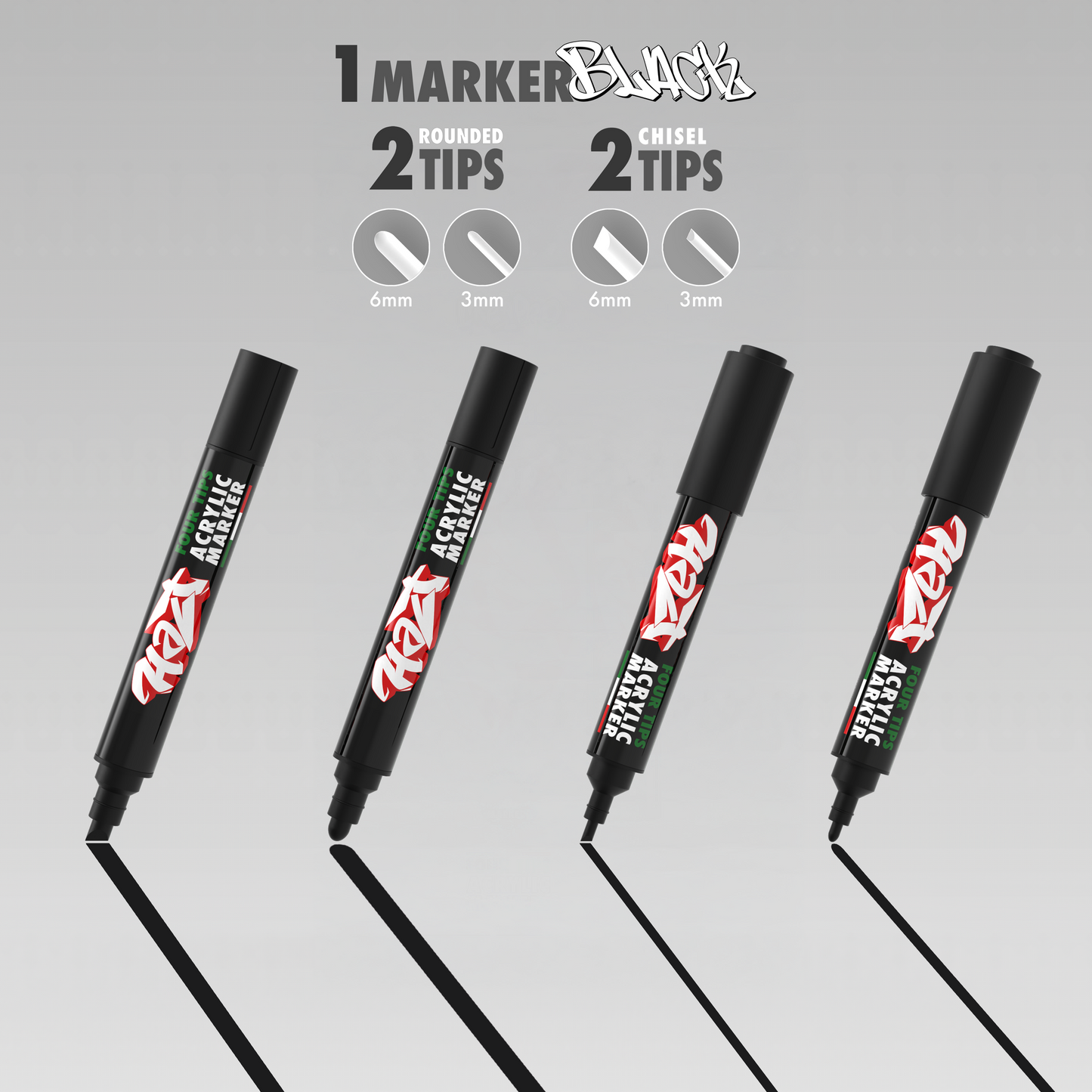 Acrylic Marker 4Tips - Halt Colors Black Hell Kit(3 Black)