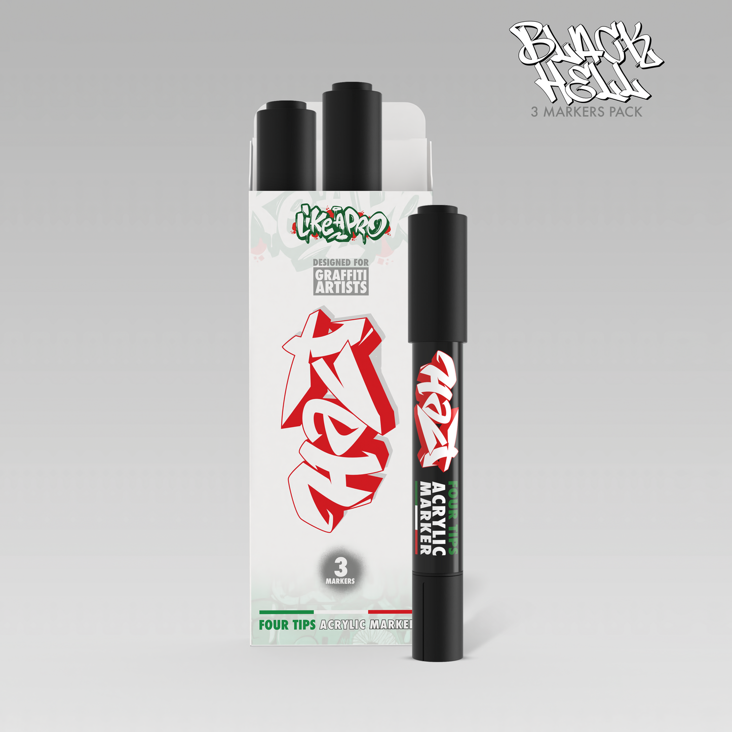 Acrylic Marker 4Tips - Halt Colors Black Hell Kit(3 Black)
