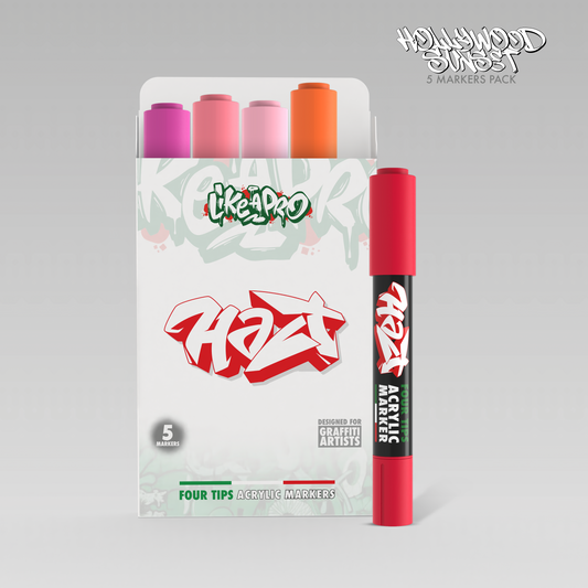Acrylic Marker 4Tips - Halt Colors Hollywood Sunset Kit (Mexico / Coral / Pink / Papaya / Sangria)