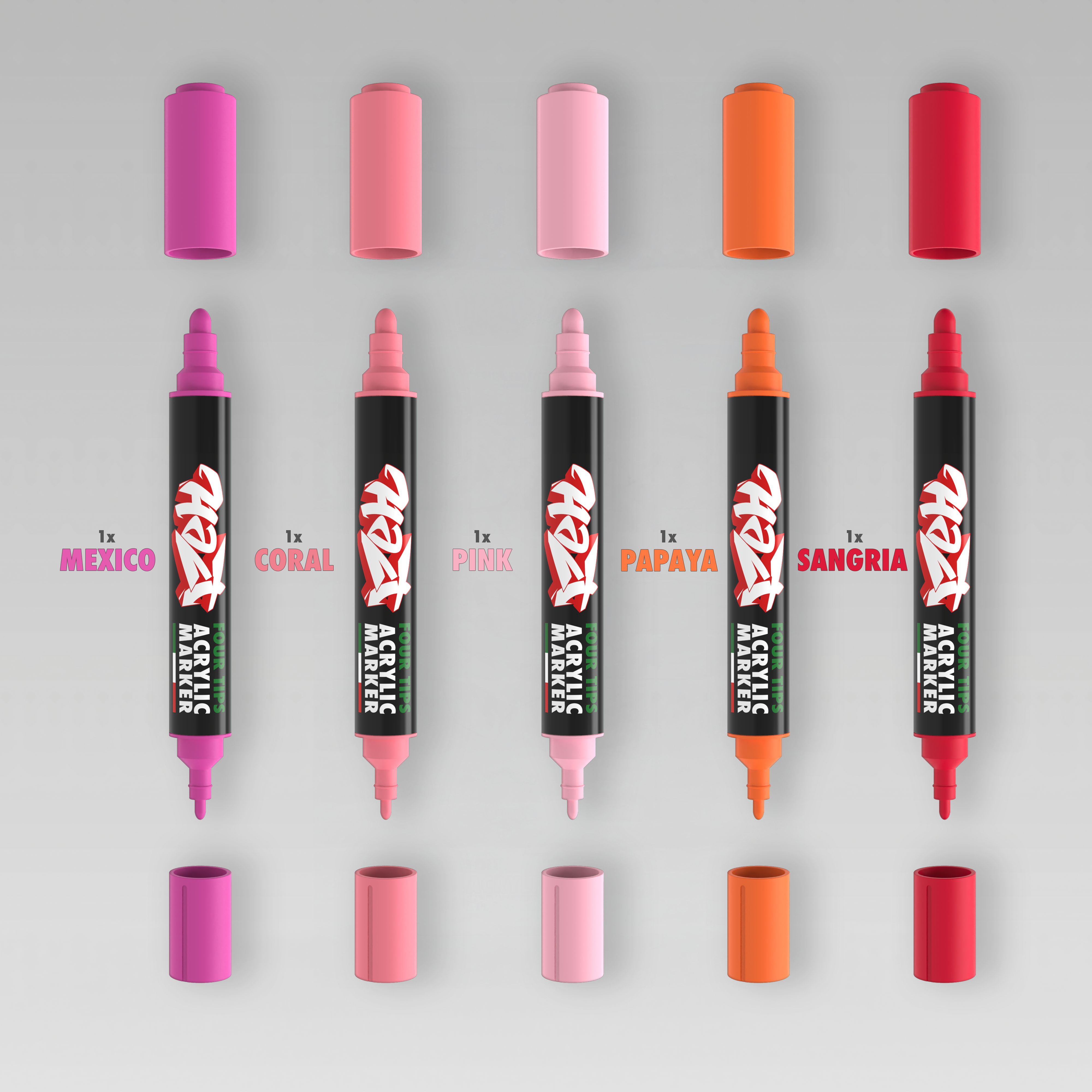 Acrylic Marker 4Tips - Halt Colors Hollywood Sunset Kit (Mexico / Coral / Pink / Papaya / Sangria)